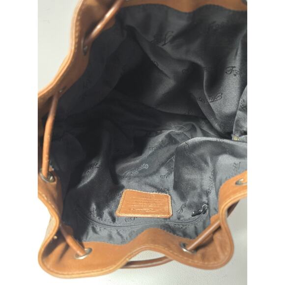Vintage FOSSIL Brown British Tan Leather Shoulder Drawstring Bucket Bag - Picture 12 of 14